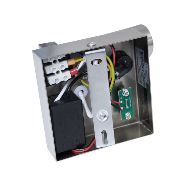 Innenansicht einer Wandleuchte mit elektrischen Komponenten