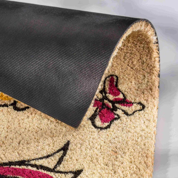 Fußmatte aus Kokosfaser mit Blumenmuster und rutschfester Unterseite