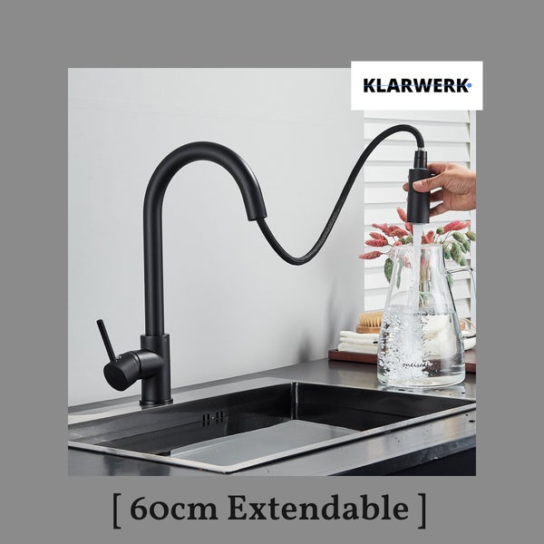 Paul | Premium Schwarz matt ausziehbare Niederdruck Armatur |Edelstahl Wasserhahn Küche | Mischbatterie - 360 Grad drehbar | Boiler 3 Anschlüsse