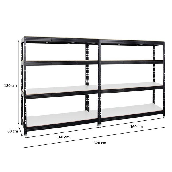 PROREGAL Mega Deal 2x Profi Schwerlastregal Rhino HxBxT 180 x 160 x 60 cm 4 Melamin-Ebenen 16mm Fachlast 500 kg Schwarz