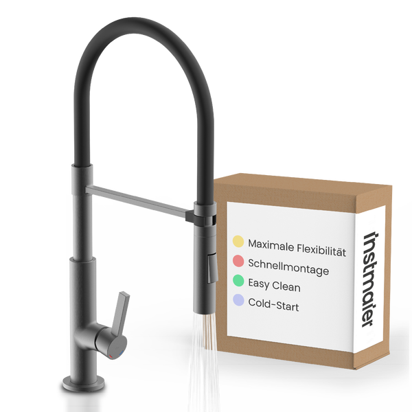 Instmaier Küchenarmatur mit herausziehbarer Brause, Cold-Start-Funktion, Schnellmontage und hoher Flexibilität.