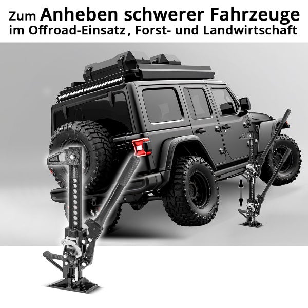 Wagenheber zum Anheben schwerer Fahrzeuge im Offroad-Einsatz sowie in der Forst- und Landwirtschaft