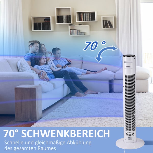 HOMCOM Turmventilator 70° oszillierender Standventilator mit fernbedienung 96 cm Säulenventilator 45 W 3 Modi ABS-Kunststoff Weiß+Schwarz