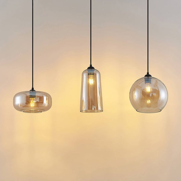 Lucande Pendelleuchte Wilja (Retro, Vintage Antik) in Creme aus Glas (3 flammig E27) - Hängelampe Esstischlampe Hängeleuchte Wohnzimmerleuchte