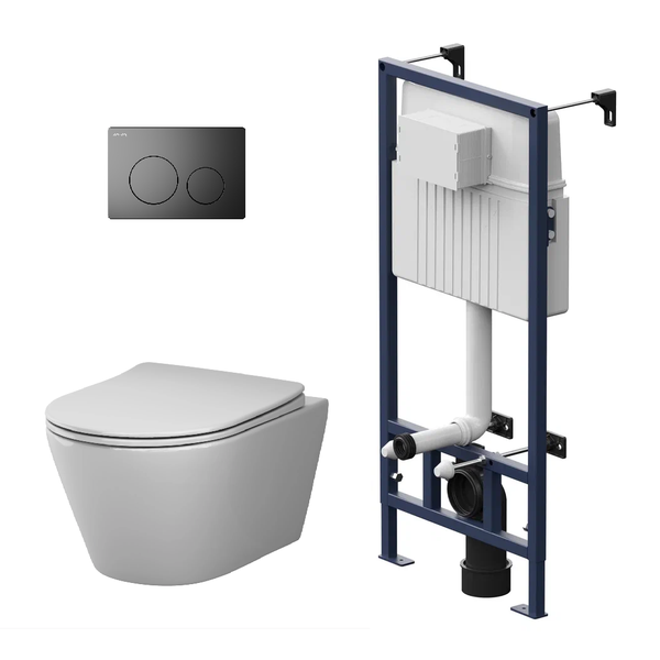 Wand-Tiefspül-WC-Set mit Betätigungsplatte und Montagerahmen