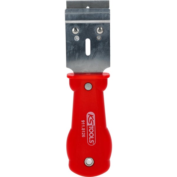 Glasschaber mit rotem Griff und Metallklinge