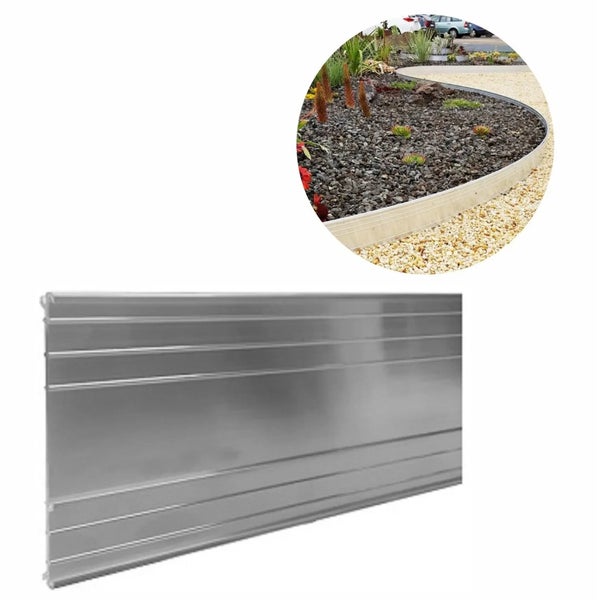 Metall Rasenkante aus Aluminium zur Beetbegrenzung im Garten inklusive Anwendungsbeispiel