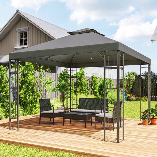 Outsunny Pavillon mit Doppeldach, ca. 3x3 m Wasserabweisend Stabil Winterfest Gartenpavillon mit UV-Schutz Partyzelt aus Metall, für Garten, Terrasse, Dunkelgrau