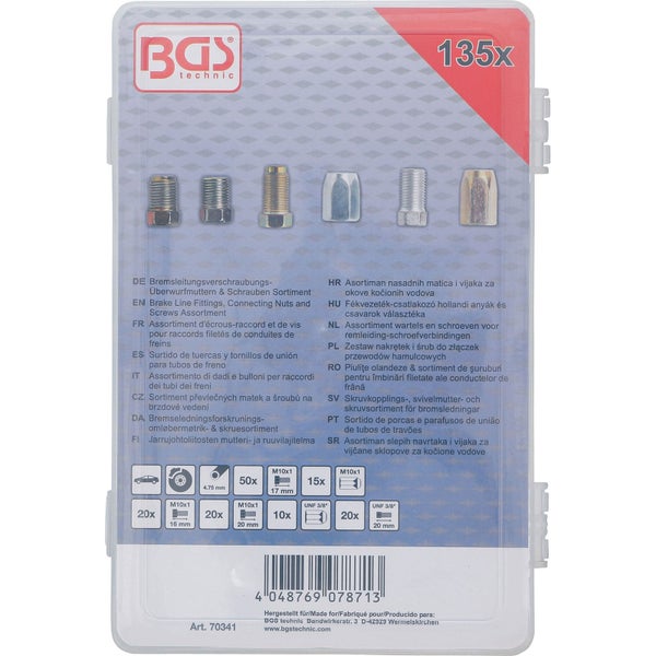 BGS technic Bremsleitungsverschraubungs Sortiment mit Überwurfmuttern und Schrauben, 135-teilig