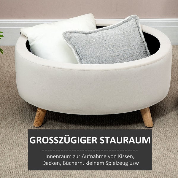 HOMCOM Sitzbank mit Stauraum, Oval Polsterbank mit Deckel, Bettbank mit Samtoptik, für Flur Schlafzimmer Wohnzimmer, Holzbeine 71 x 51,5 x 42 cm Beige