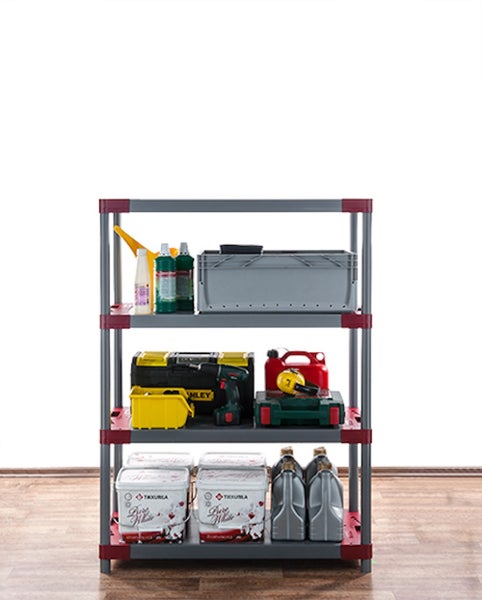 PROREGAL Kunststoffregal Grey Bear Low HxBxT 138 x 80 x 46 cm Fachlast 120 kg Grau/Rot