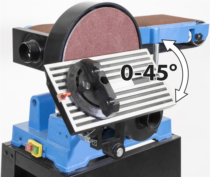 Bandschleifmaschine mit verstellbarem Schleiftisch von 0 bis 45 Grad