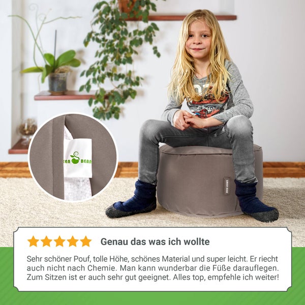 Green Bean Sitzsack-Hocker 45x25cm mit EPS-Perlen Füllung - Fußhocker Fußkissen Sitz-Pouf für Sitzsäcke - Bodenkissen für Kinder und Erwachsene - Fußablage Sitzkissen Sitzhocker Khaki