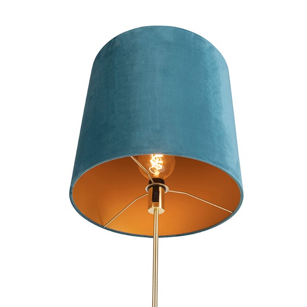 Stehlampe mit Stoffschirm und goldfarbener Innenseite
