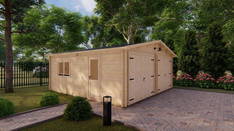 Alpholz Holzgarage David-44 Garage aus Holz, Unterstellplatz mit 44 mm Wandstärke Fertiggarage, Naturbelassen 6,3x6,3m