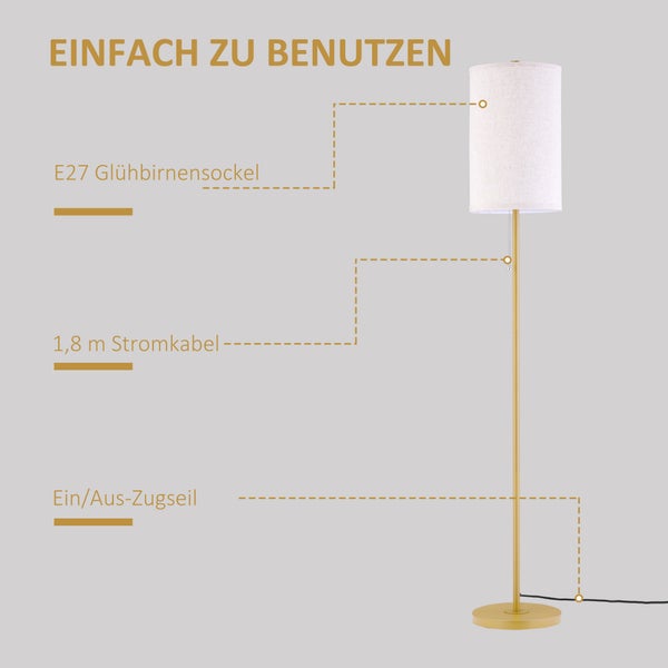 Stehleuchte mit E27 Glühbirnensockel, 1,8 Meter Stromkabel und Ein-Ausschalt-Zugseil