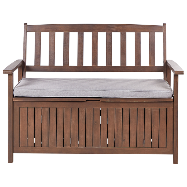 Gartenbank mit Auflage SOVANA 120 cm mit Stauraum Akazienholz Hellgrau