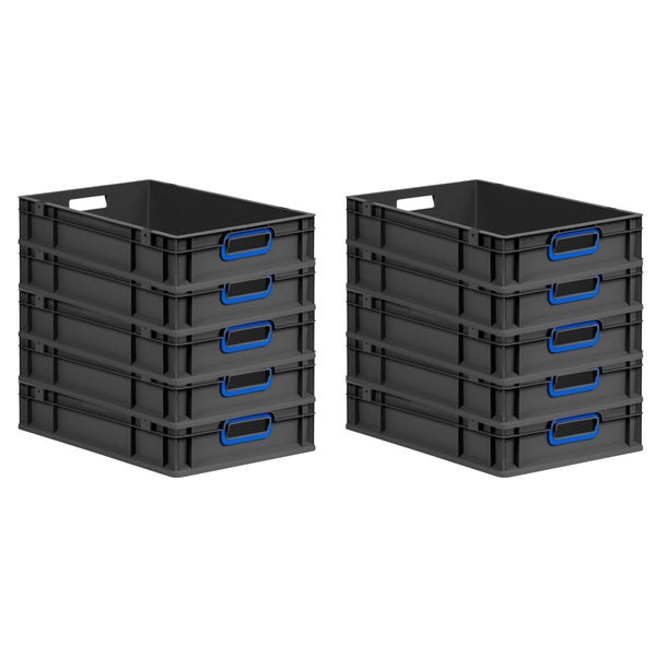 PROREGAL SparSet 10x Eurobox NextGen Color, HxBxT 12x40x60cm, 23 Liter, Griffe blau offen, Schwarz, Eurobehälter, Transportbox, Transportbehälter, Stapelbehälter