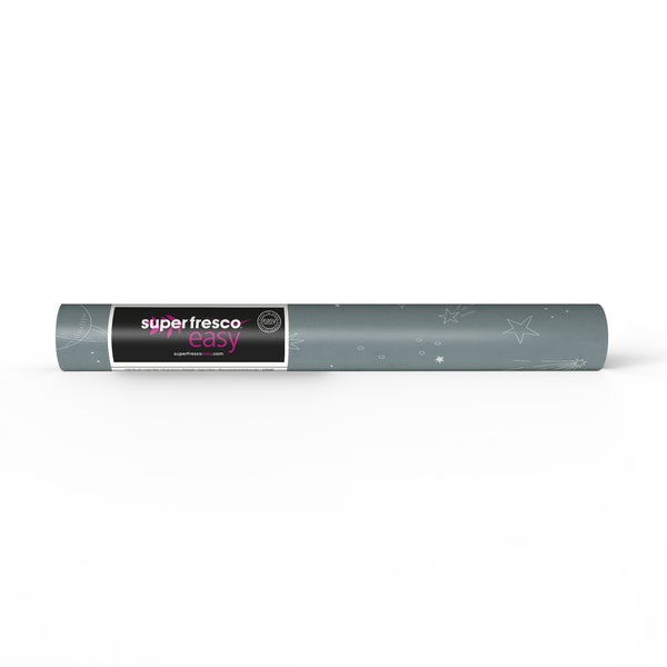Rolle Superfresco Easy Tapete mit Weltraum-Motiv mit Sternen und Planeten. Superfresco Easy Logo.