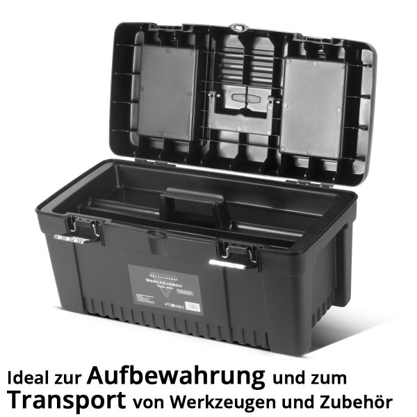 Geöffnete Werkzeugkiste für die Aufbewahrung von Werkzeugen und Zubehör