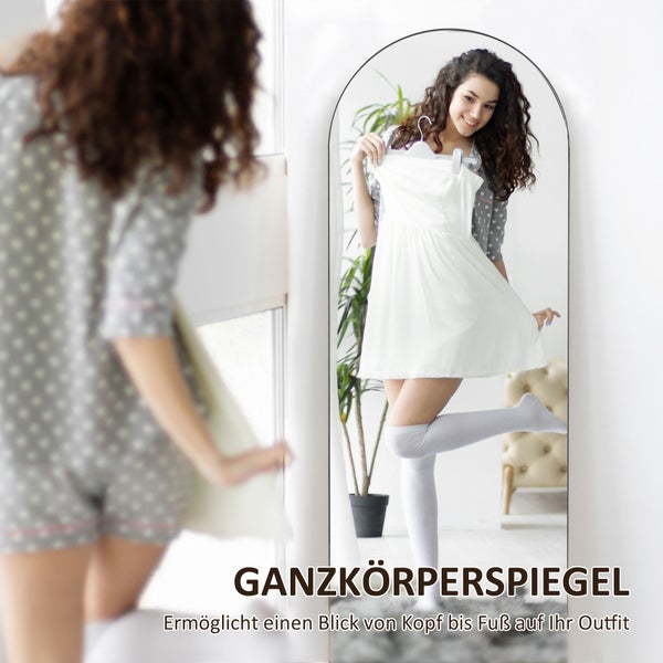 HOMCOM Ganzkörperspiegel, 150 x 50 cm Wandspiegel mit Ständer, Bogen-Design, Standspiegel mit Splitterschutzfolie, für Wohnzimmer, Schlafzimmer, Schwarz