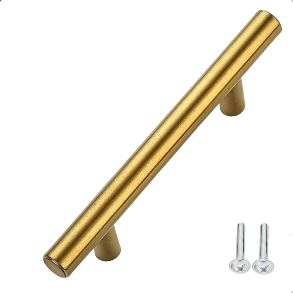 Goldfarbener Möbelgriff aus Metall mit Schrauben