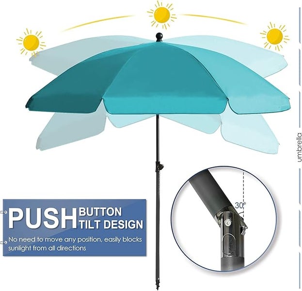 RESCH Sonnenschirm für Strand Türkis, Ø 200 cm, Gartenschirm, UV-Schutz bis UPF 50+, knickbar, Sonnenschutz Balkon, tragbar, Schirmrippen aus Glasfaser
