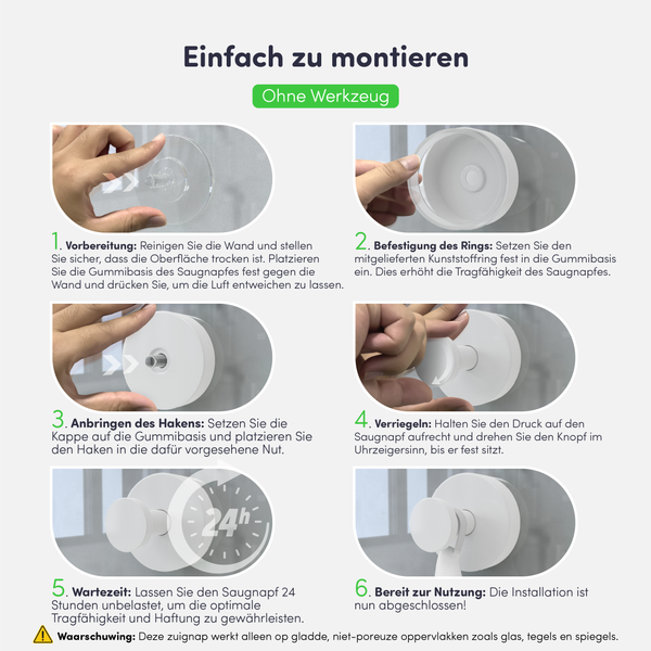 EAVY Handtuchhaken Edelstahl Weiß mit Saugnapf 2er Pack
