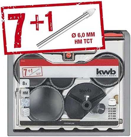 kwb Profi Lochsägenset für Fliesenleger (8-teilig, HM-bestreut, Präzisionsrohr, hochtemperaturgelötet)