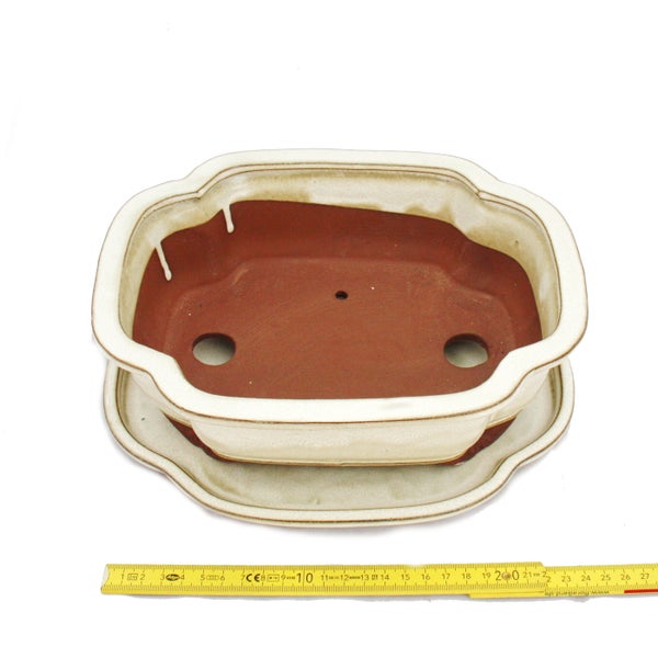 Bonsai-Schale mit Unterteller Gr. 4 hellbeige  haitang/oval Modell I4 L 26cm B 20,5cm H 8,5cm