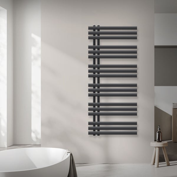 ECD Germany Iron EM Design Badheizkörper Elektrisch mit Heizstab 1200 W - 600 x 1400 mm - Anthrazit - Designheizkörper Paneelheizkörper Heizkörper Handtuchwärmer Handtuchtrockner