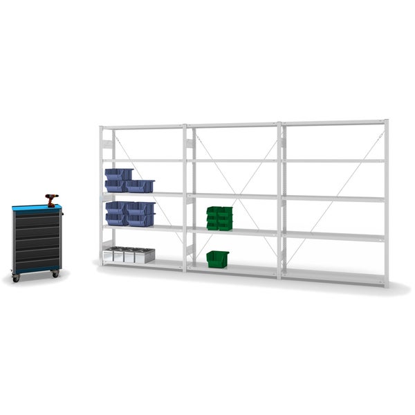 PROREGAL Fachbodenregal Stecksystem T-Profil Heavy-Duty Grundregal HxBxT 200 x 130 x 30 cm 5 Ebenen Fachlast 300 kg Einseitig Nutzbar Lichtgrau