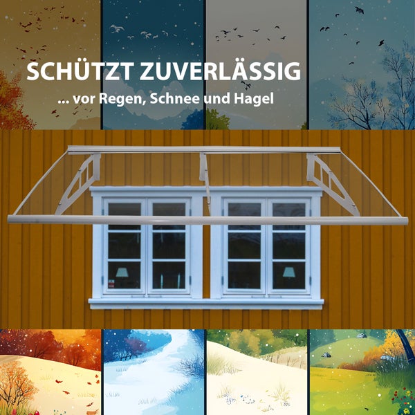 Vordach zur Montage über einem Fenster oder einer Tür mit wetterfester Überdachung für Schutz vor Regen, Schnee und Hagel.