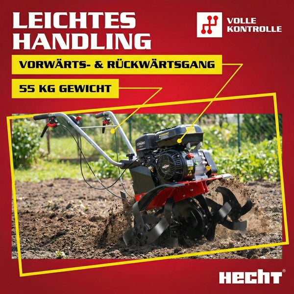 Gartenfräse bei der Bodenbearbeitung auf einem Feld