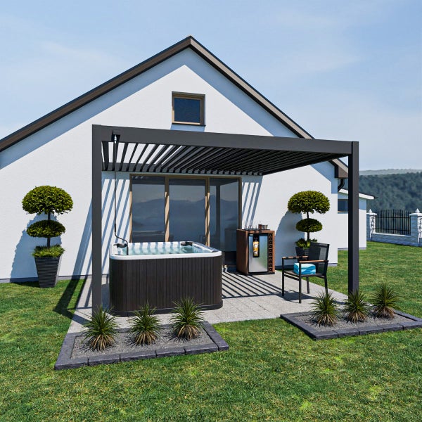 Weide Deluxe Wandpergola 3,6 x 4 M - Voll-Aluminium, Lamellendach, Anthrazit