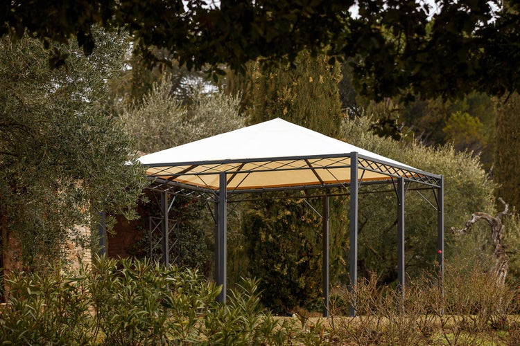 Pavillon ELEO Torino 4 x 4 m schwarz - pulverbeschichtet | mit Sonnensegel ecru
