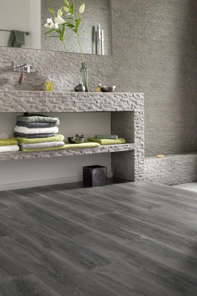 CV Belag Holzoptik dunkelgrau PVC Boden Meterware mit Vliesrücken 300 cm breit (Meterware)