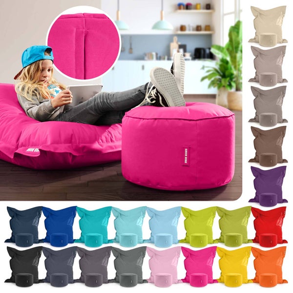 Green Bean 2er Set XXL Sitzsack inkl. Pouf fertig befüllt mit EPS-Perlen - Riesensitzsack 140x180 Lounge Sitz-Kissen Bean-Bag Chair  - Pink