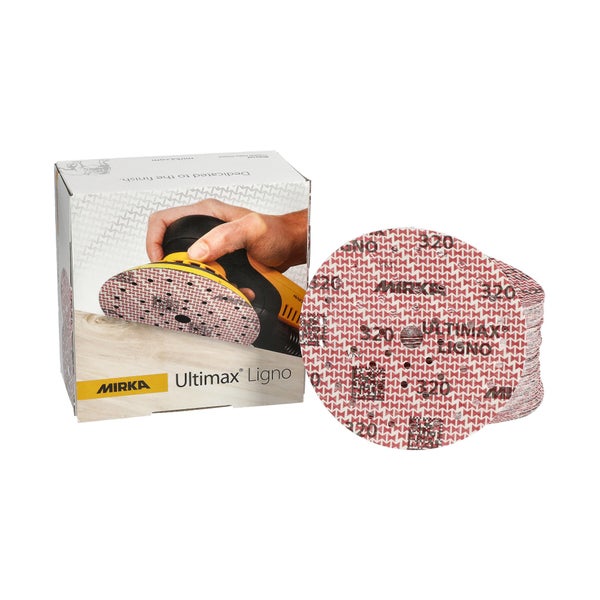 Mirka Ultimax Ligno Ø 150mm Schleifscheiben Klett Multifit / Korn 320 / 100 Stück / Multi-Lochung / zum Schleifen von Holzoberflächen