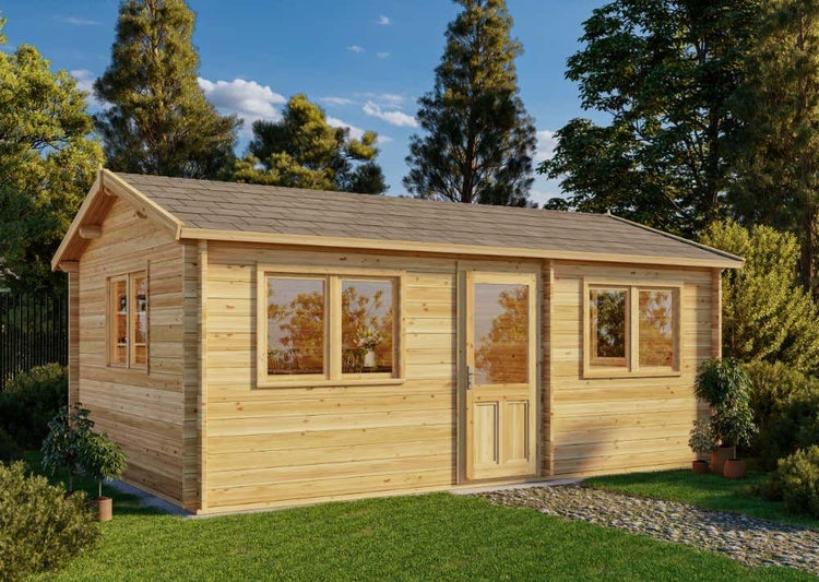 Alpholz Gartenhaus Murray Gartenhaus aus Holz in natur, Holzhaus mit 44 mm Wandstärke, Blockbohlenhaus mit Montagematerial imprägniert 6,2x4,3m