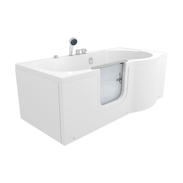 Begehbare Badewanne mit Duschkopf und Glastür