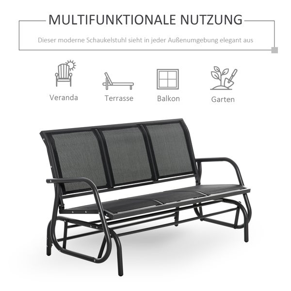 Outsunny Schaukelstuhl, 3-Sitzer Gartenbank, 120 x 70 x 85 cm, Metall, Dunkelgrau