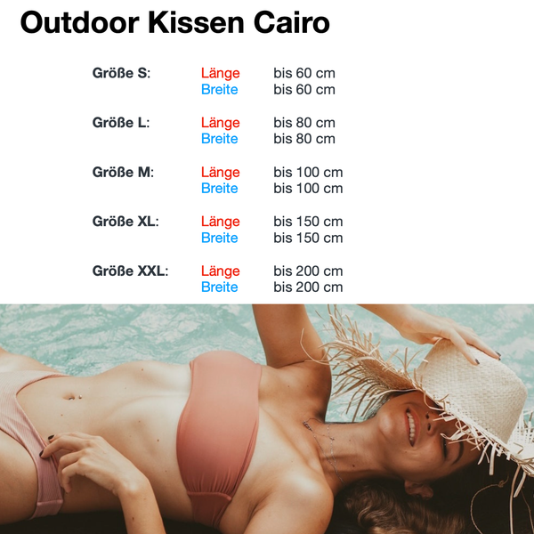 Lulu-Belle Outdoor-Kissen Cairo Größe M | nach Maß – Individuelle Größe & Farbe | Maßgefertigte Kissen Sitzauflage Wunschmaße Wunschfarben | Länge bis 80 cm, Breite bis 80 cm