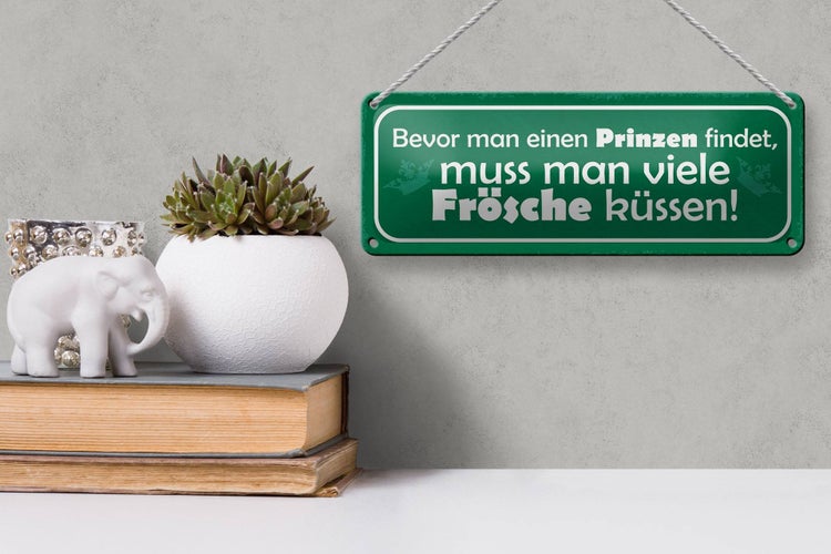 Blechschild Spruch 27x10cm bevor man Prinzen viele Frösche Dekoration