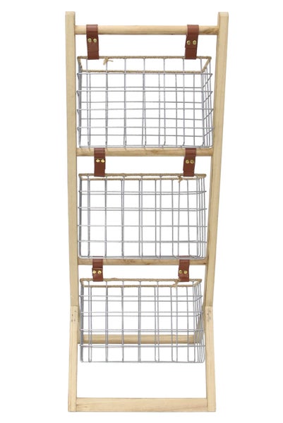 FRANK FLECHTWAREN | Drahtkorb-Regal My Storage, METALL, HOLZ, POLYURETHAN, JUTE, 35 x 91 x 32 cm, Korb 30 x 14 x 20 cm