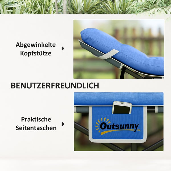 Outsunny Feldbett faltbar Campingbett mit Matratze Kopfkissen Seitentasche 190 x 65 x 37 cm Campingliege für Erwachsene Gästebett bis 150 kg Klappbett für Outdoor, Garten Camping Reisen Blau