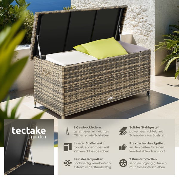 Auflagenbox tectake Kiruna 121 x 56 x 60 cm 270 l, mit Rattangeflecht natur