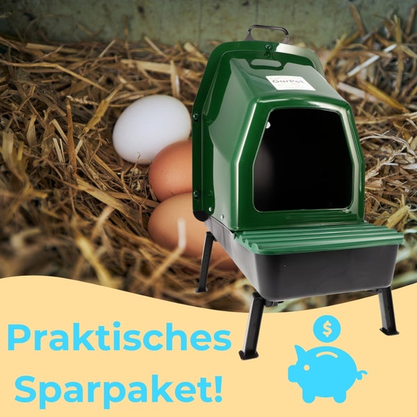 GarPet Legenest für Hühner mit Eiern im Hintergrund