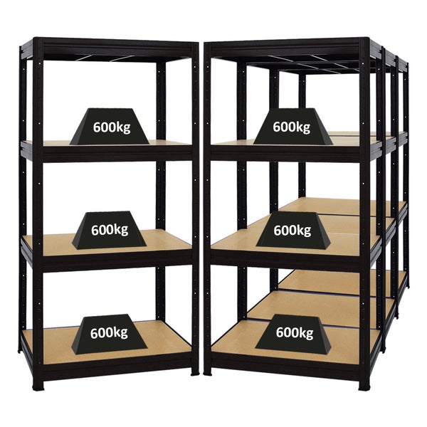PROREGAL Mega Deal 4er-Sparset Profi-Schwerlastregal DINO HxBxT 180x90x60cm Fachlast 600kg Schwarz