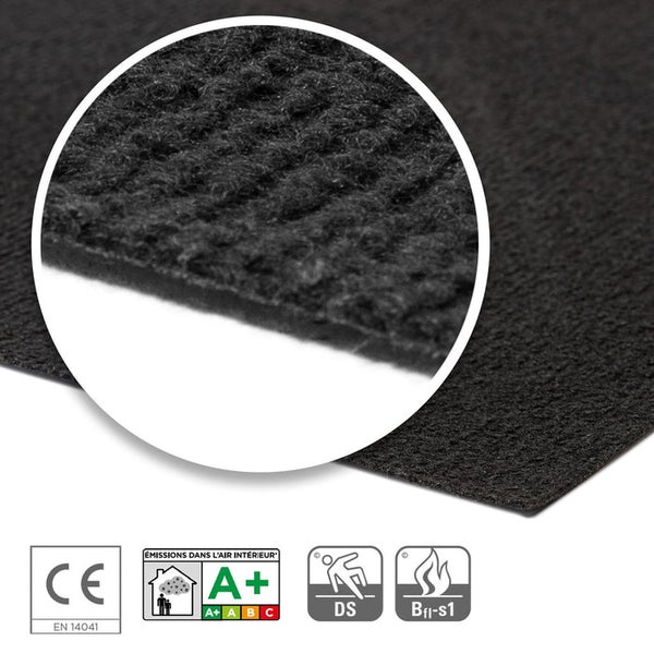 Teppichboden mit CE-Kennzeichnung, A+-Emissionsklasse, DS-Rutschhemmung und Bfl-s1-Brandschutzklasse